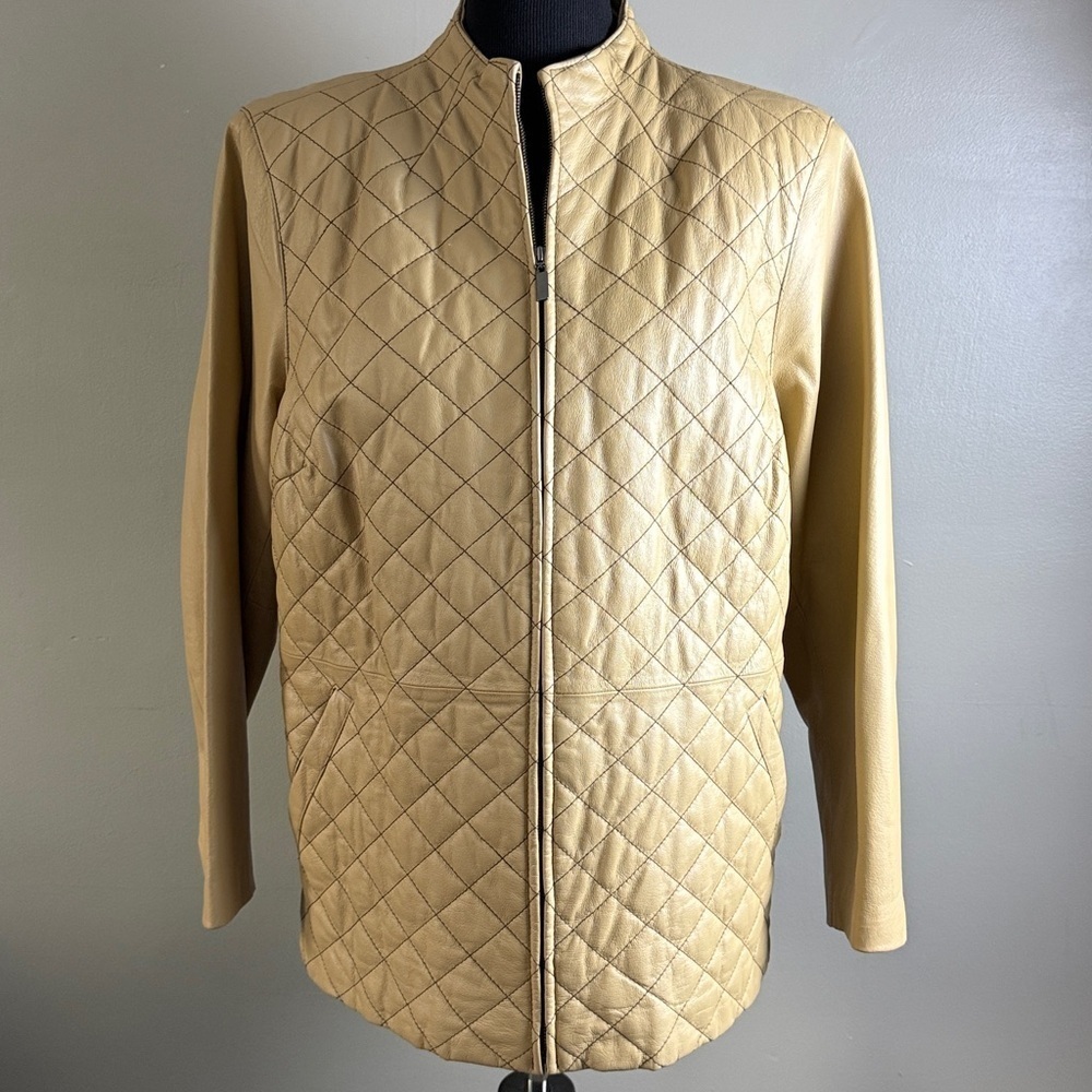 Pamela McCoy Collections Quilted Tan Leather Jacket Coat Sz 1X